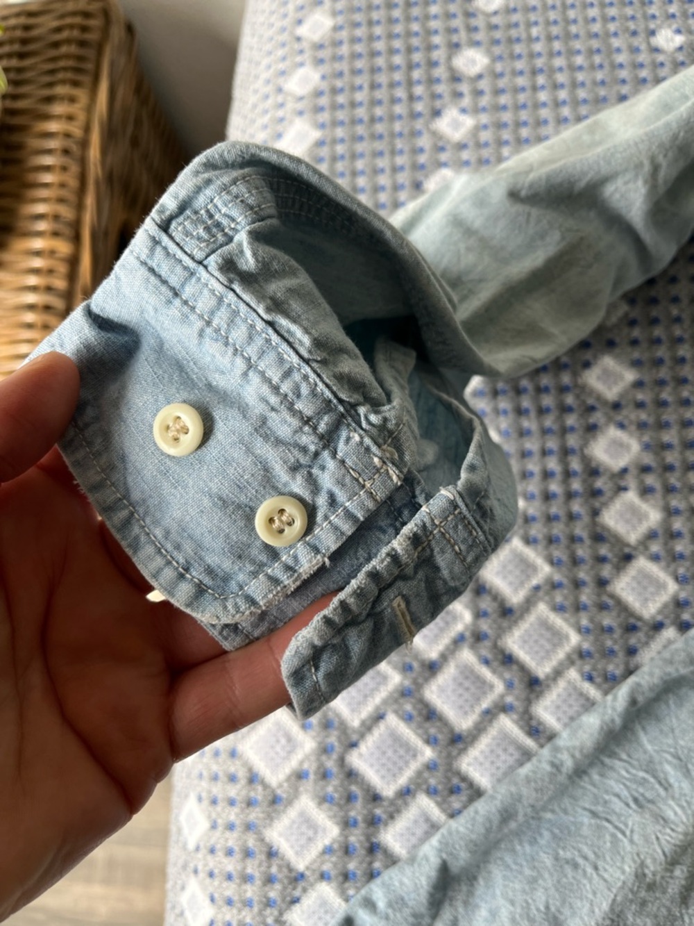 Vintage Light Wash Denim Shirt - Women's Light Blue Casual Button-Up - Picture 7 of 12